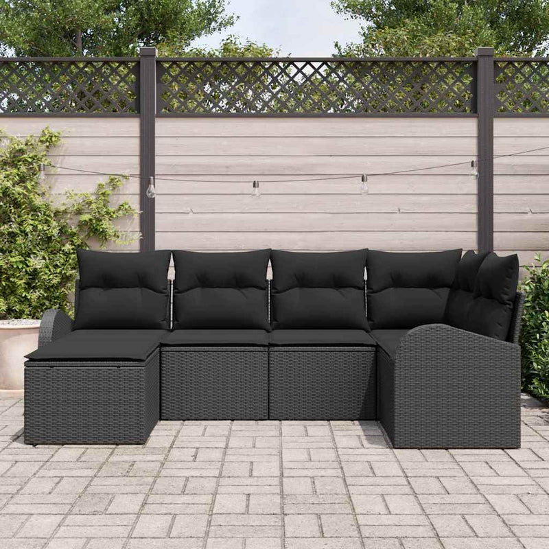 vidaXL Garden Sofa Set with Cushion 6 pcs Black Poly rattan