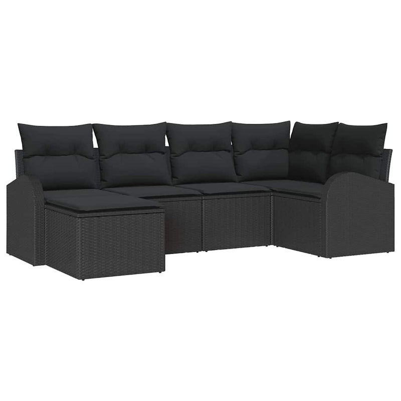 vidaXL Garden Sofa Set with Cushion 6 pcs Black Poly rattan