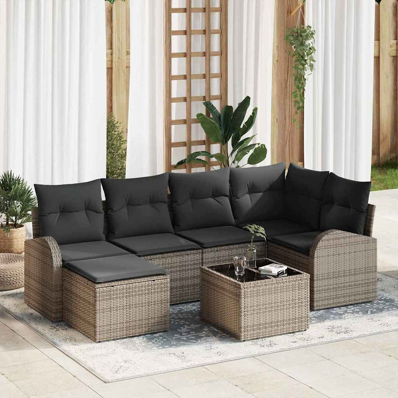 vidaXL Garden Sofa Set with Cushion 7 pcs Grey Poly rattan