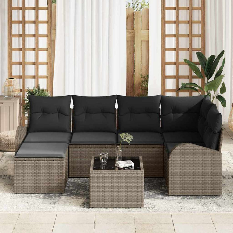 vidaXL Garden Sofa Set with Cushion 7 pcs Grey Poly rattan