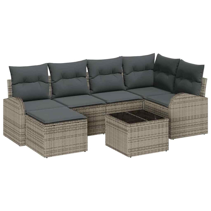 vidaXL Garden Sofa Set with Cushion 7 pcs Grey Poly rattan