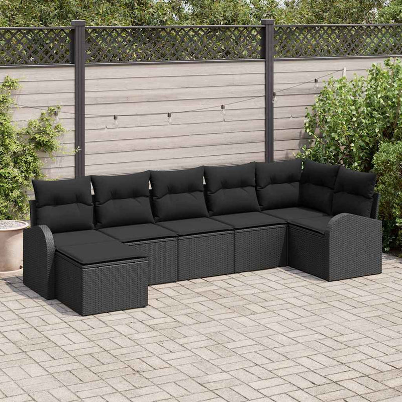vidaXL Garden Sofa Set 7 pcs Black Poly rattan