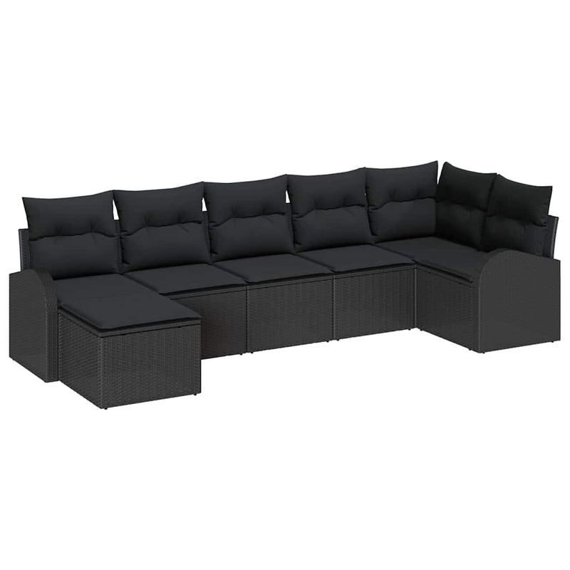 vidaXL Garden Sofa Set 7 pcs Black Poly rattan