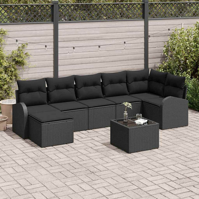 vidaXL Garden Sofa Set 8 pcs Black Poly rattan