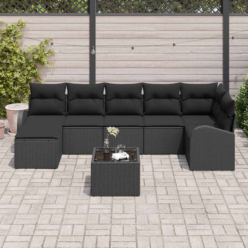 vidaXL Garden Sofa Set 8 pcs Black Poly rattan