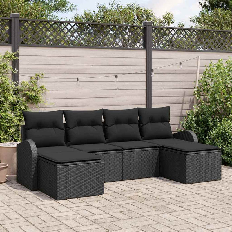vidaXL Garden Sofa Set with Cushion 6 pcs Black Poly rattan