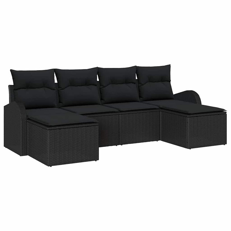 vidaXL Garden Sofa Set with Cushion 6 pcs Black Poly rattan