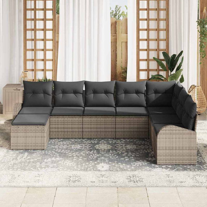 vidaXL Garden Sofa Set with Cushion 8 pcs Grey Poly rattan