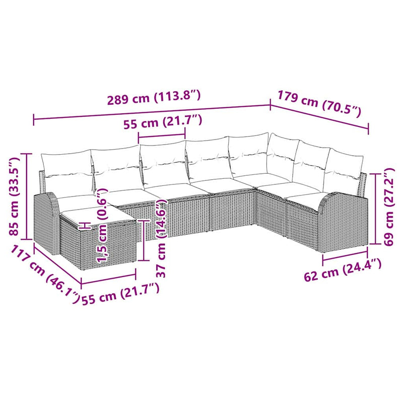 vidaXL Garden Sofa Set with Cushion 8 pcs Grey Poly rattan
