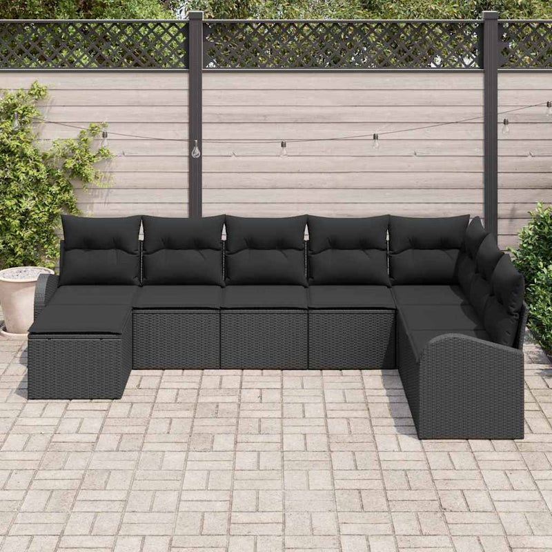 vidaXL Garden Sofa Set with Cushion 8 pcs Black Poly rattan