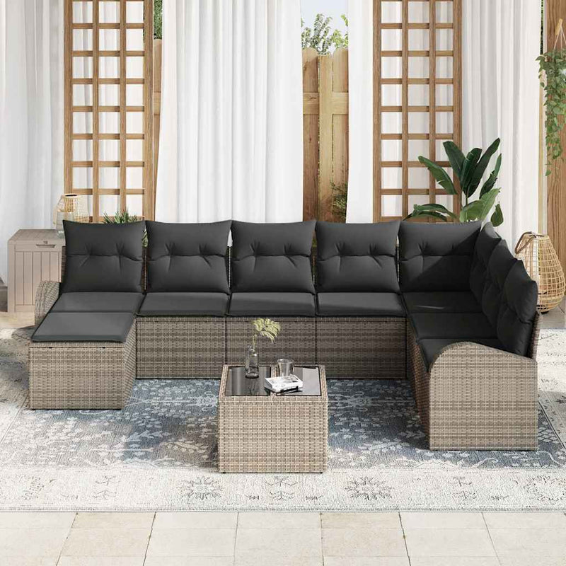 vidaXL Garden Sofa Set with Cushion 9 pcs Grey Poly rattan