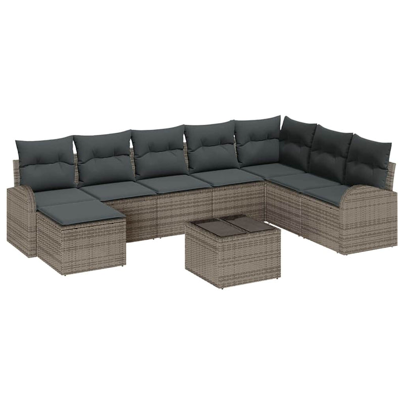 vidaXL Garden Sofa Set with Cushion 9 pcs Grey Poly rattan