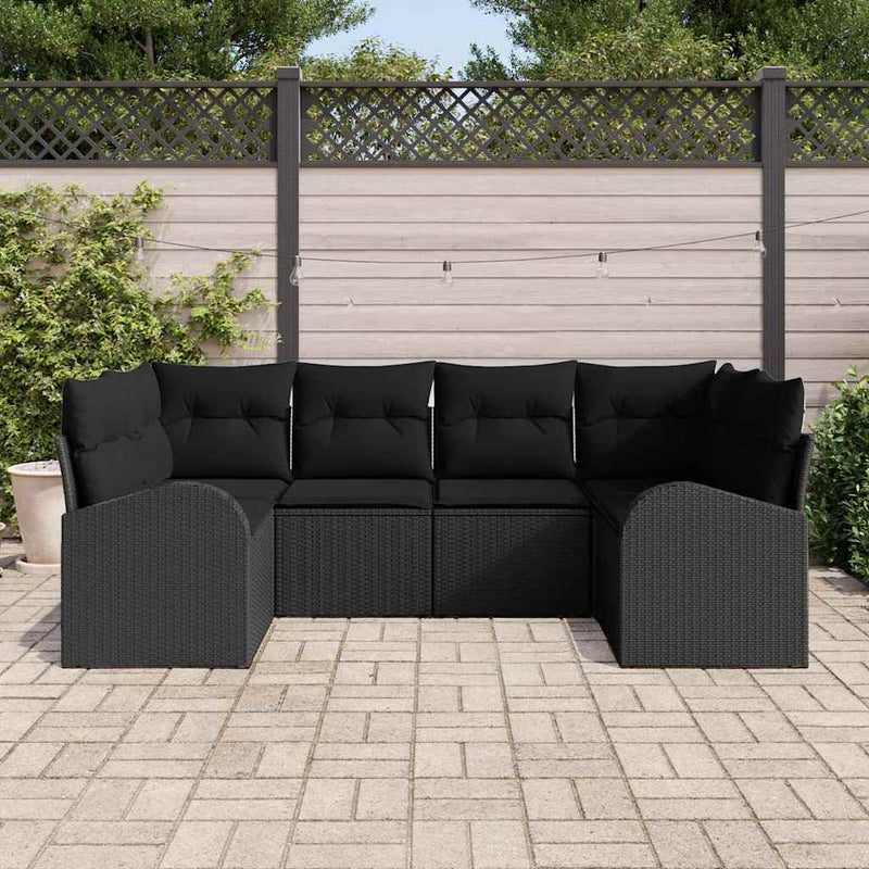 vidaXL Garden Sofa Set with Cushion 6 pcs Black Poly rattan