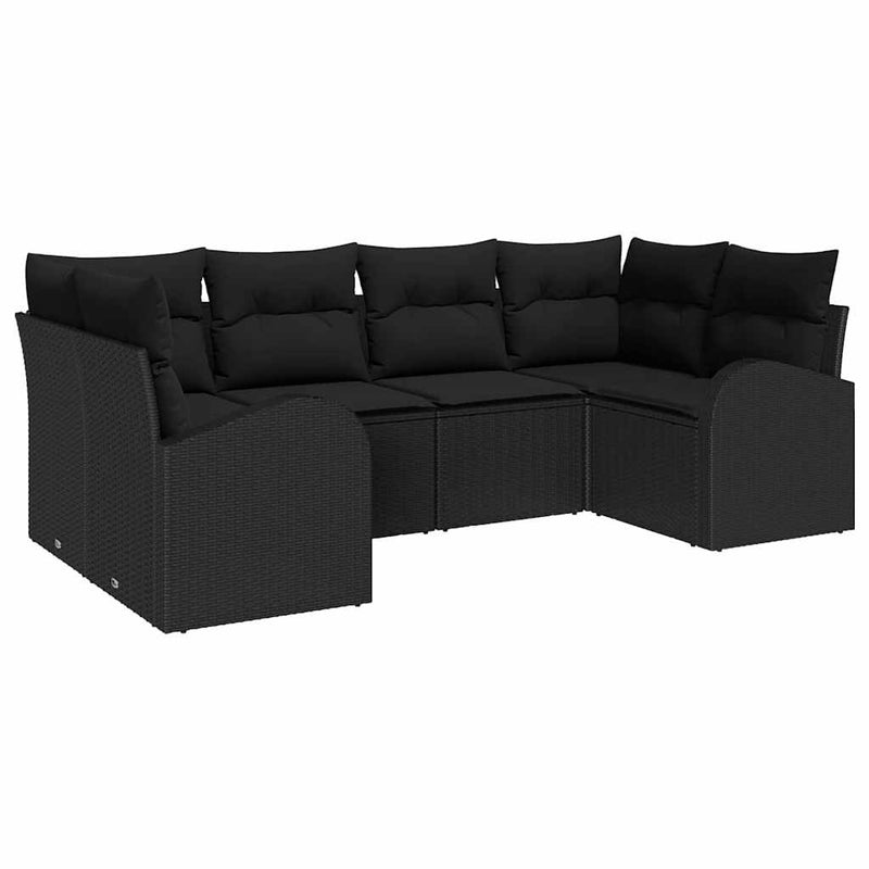 vidaXL Garden Sofa Set with Cushion 6 pcs Black Poly rattan