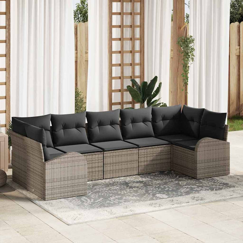 vidaXL Garden Sofa Set with Cushion 7 pcs Grey Poly rattan