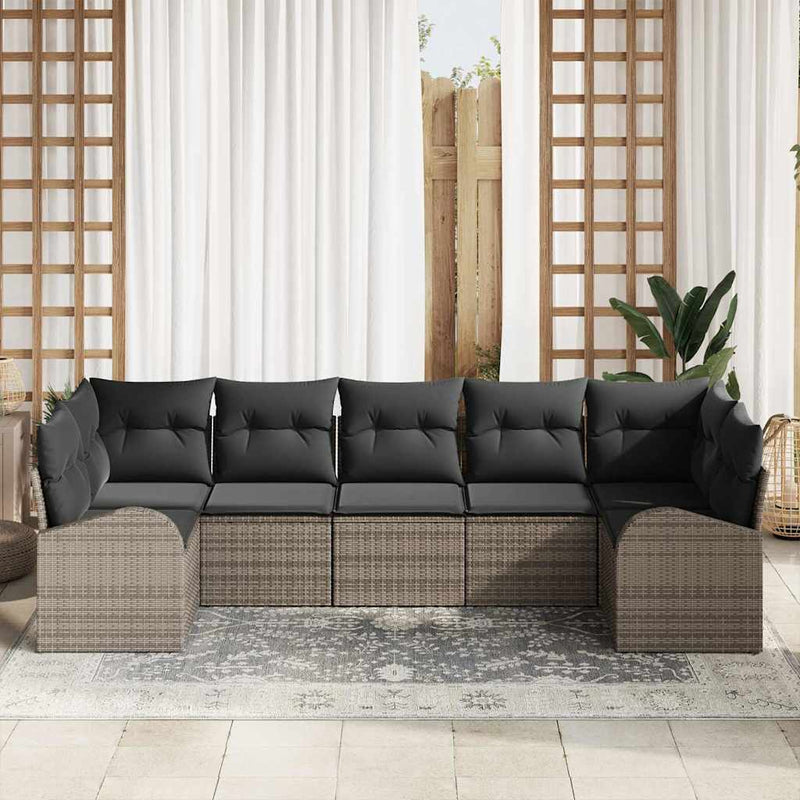 vidaXL Garden Sofa Set with Cushion 7 pcs Grey Poly rattan