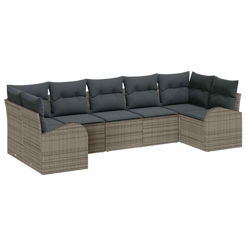 vidaXL Garden Sofa Set with Cushion 7 pcs Grey Poly rattan