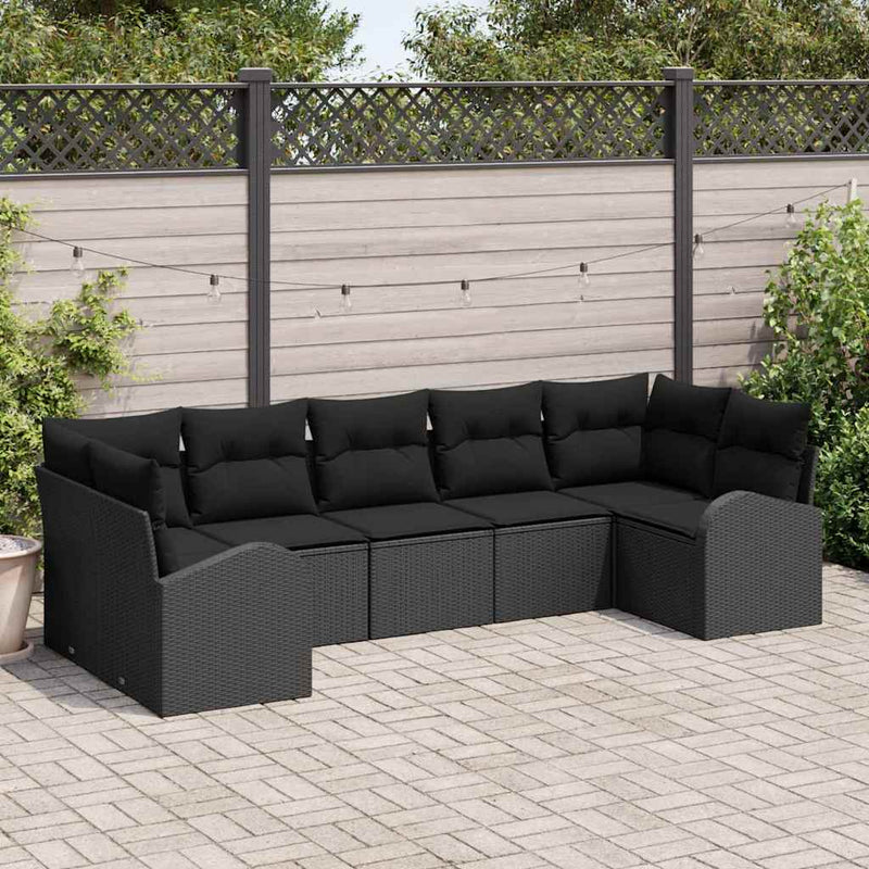 vidaXL Garden Sofa Set with Cushion 7 pcs Black Poly rattan
