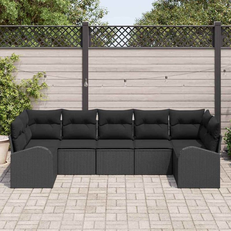 vidaXL Garden Sofa Set with Cushion 7 pcs Black Poly rattan