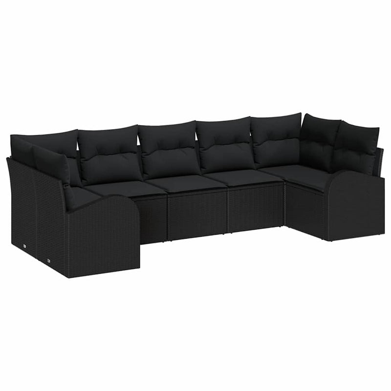 vidaXL Garden Sofa Set with Cushion 7 pcs Black Poly rattan