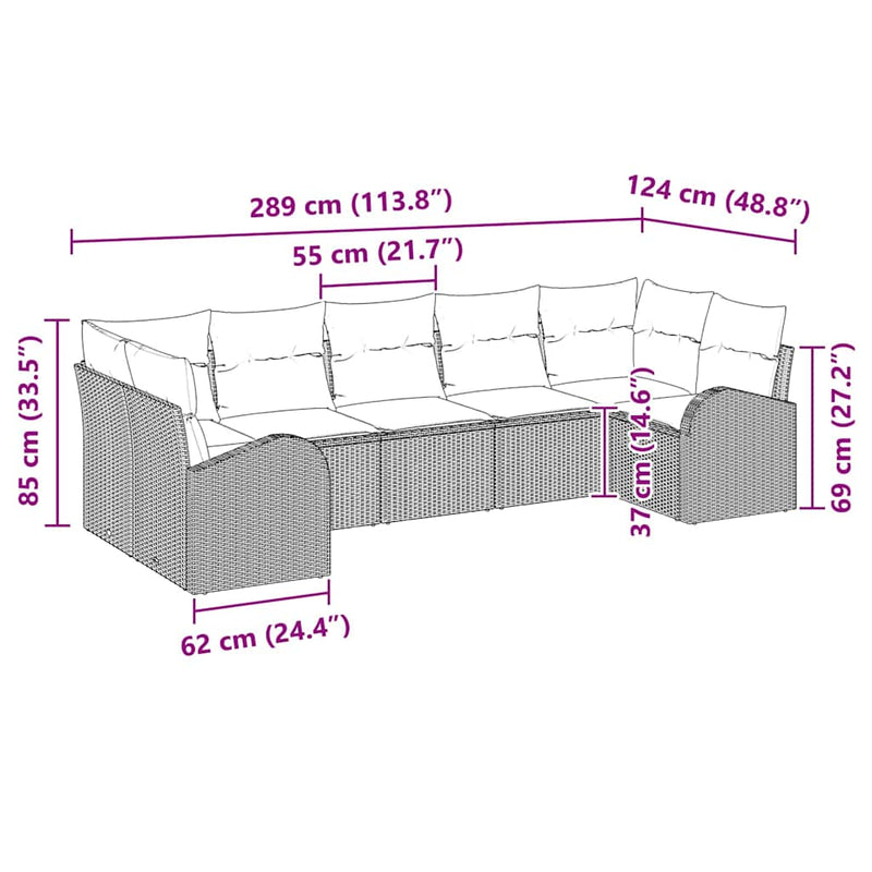 vidaXL Garden Sofa Set with Cushion 7 pcs Black Poly rattan
