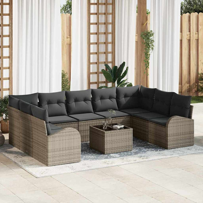 vidaXL Garden Sofa Set with Cushion 10 pcs Grey Poly rattan