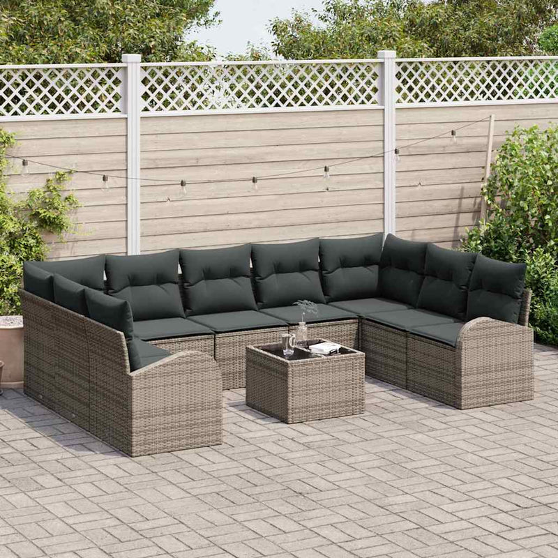 vidaXL Garden Sofa Set with Cushion 10 pcs Grey Poly rattan