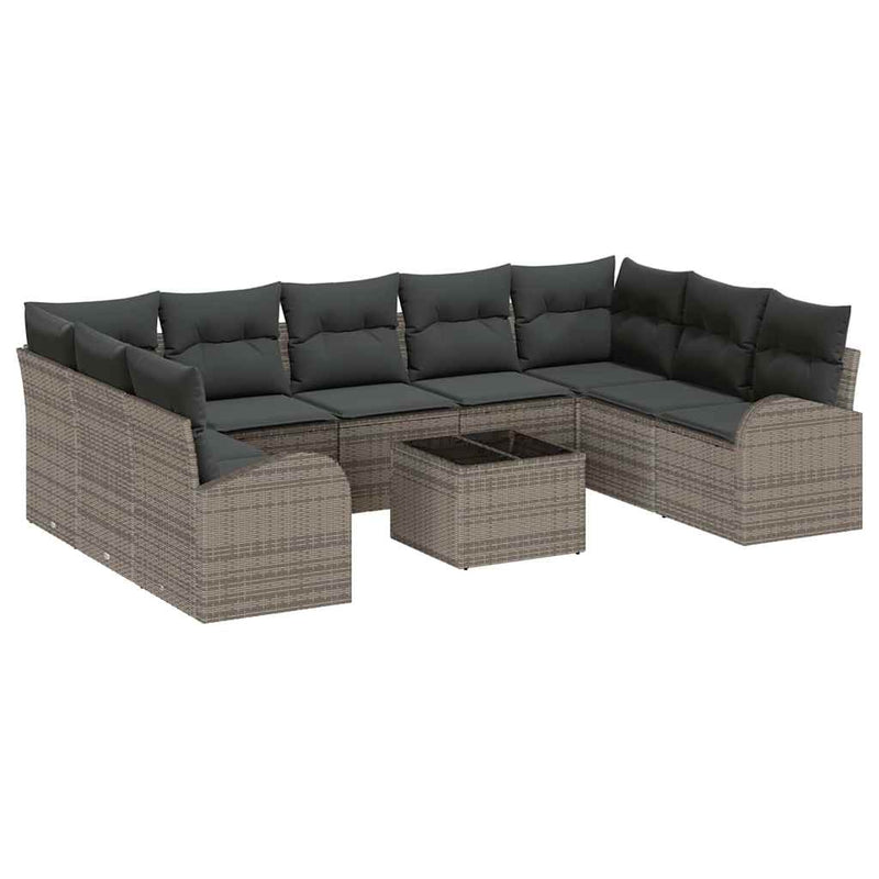 vidaXL Garden Sofa Set with Cushion 10 pcs Grey Poly rattan