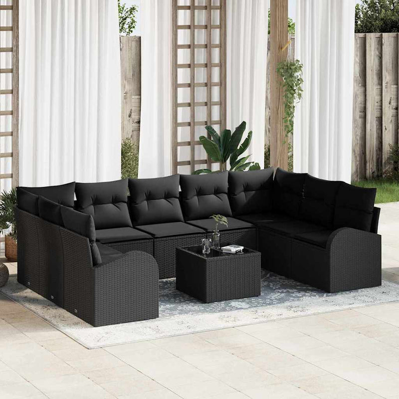 vidaXL Garden Sofa Set with Cushion 10 pcs Black Poly rattan