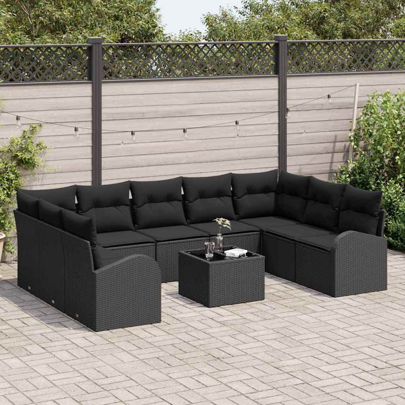 vidaXL Garden Sofa Set with Cushion 10 pcs Black Poly rattan
