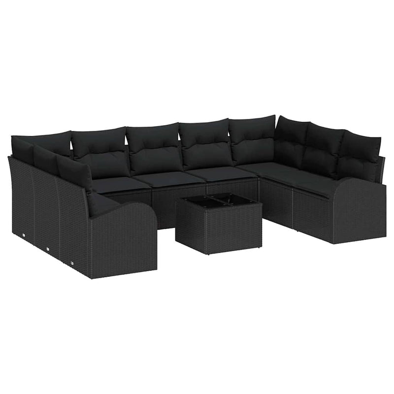 vidaXL Garden Sofa Set with Cushion 10 pcs Black Poly rattan