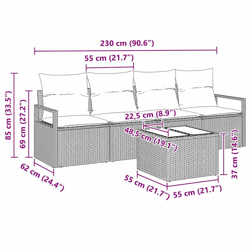 vidaXL Sofa Set with Cushion with Storage 5 pcs Black Poly Rattan