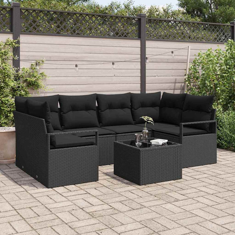 vidaXL Garden Sofa Set Manual 7 pcs Black Poly Rattan, Steel and Glass