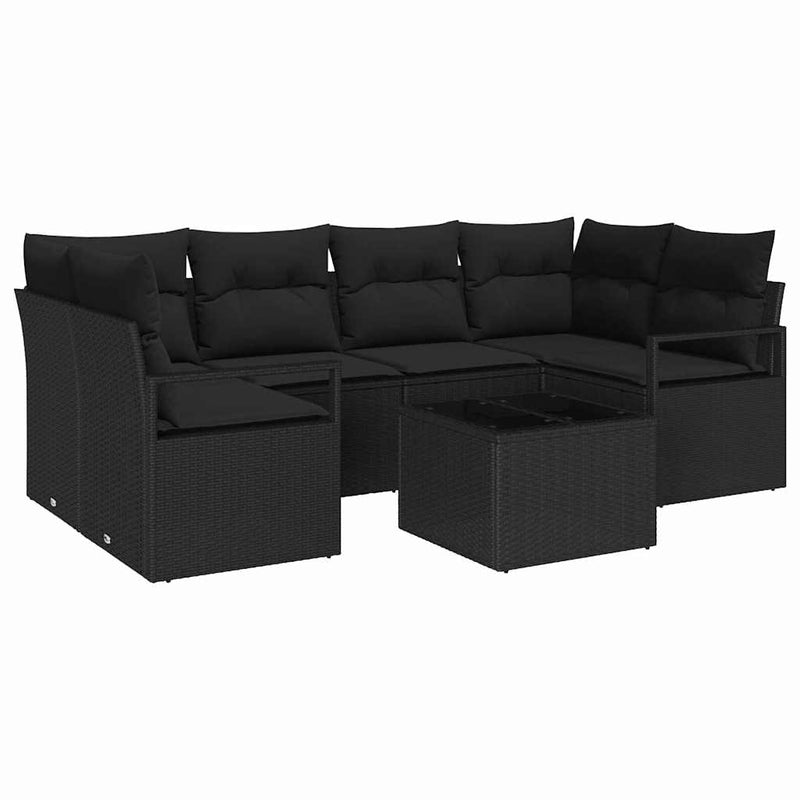 vidaXL Garden Sofa Set Manual 7 pcs Black Poly Rattan, Steel and Glass