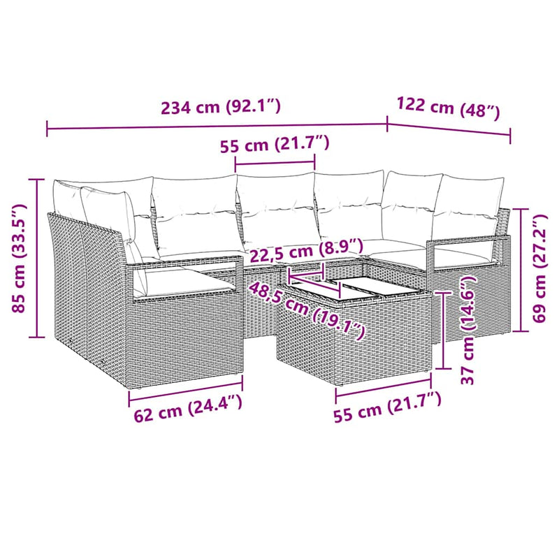 vidaXL Garden Sofa Set Manual 7 pcs Black Poly Rattan, Steel and Glass