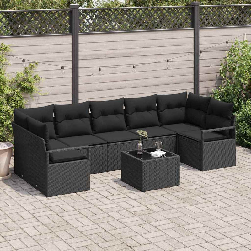 vidaXL Garden Sofa Set Manual 8 pcs Black Poly Rattan, Steel and Glass