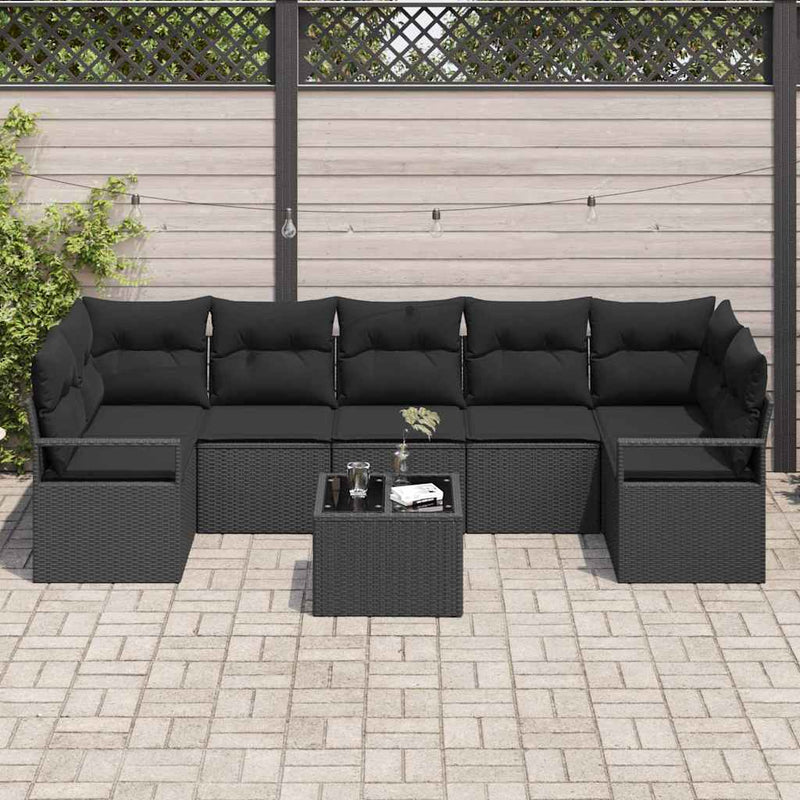 vidaXL Garden Sofa Set Manual 8 pcs Black Poly Rattan, Steel and Glass