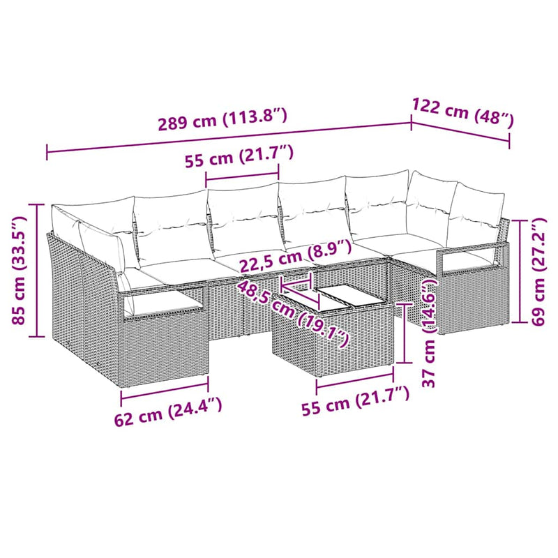 vidaXL Garden Sofa Set Manual 8 pcs Black Poly Rattan, Steel and Glass