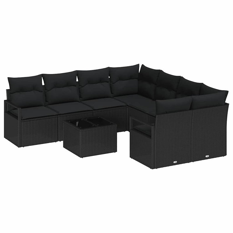 vidaXL Sofa Set with Cushion with Storage 9 pcs Black Poly Rattan