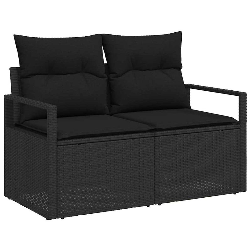 vidaXL Sofa Set with Cushion with Storage 9 pcs Black Poly Rattan