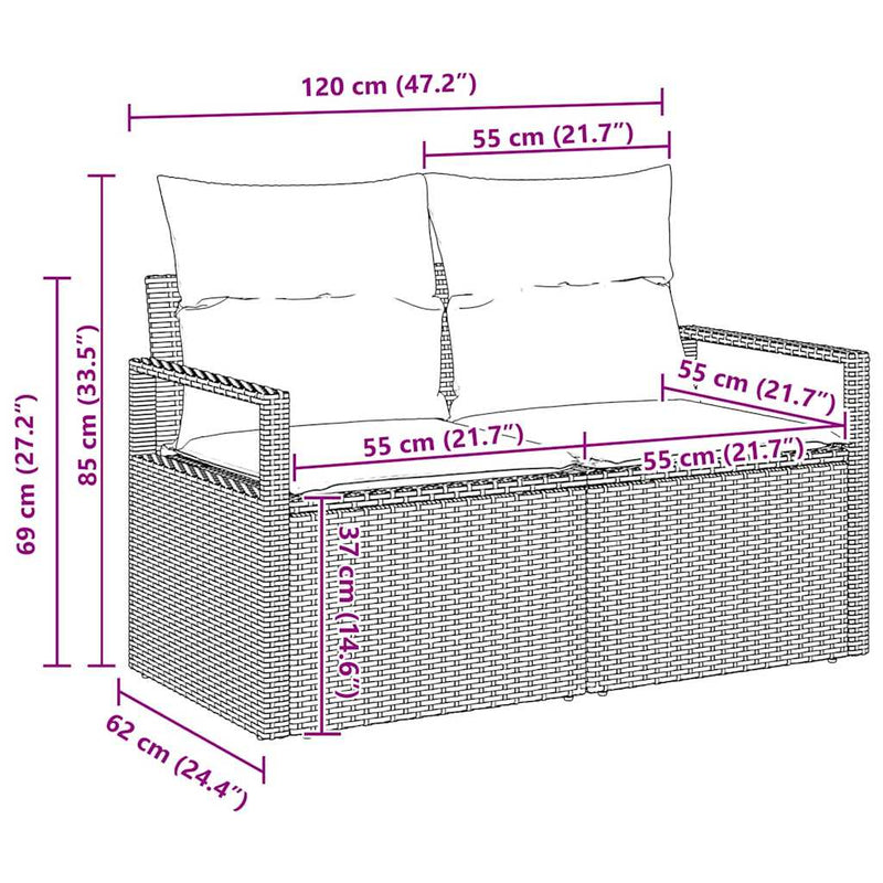 vidaXL Sofa Set with Cushion with Storage 9 pcs Black Poly Rattan