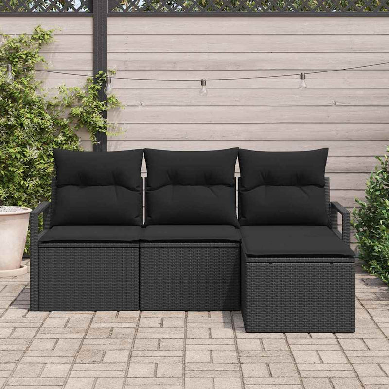 vidaXL Garden Sofa Set 4 pcs Black Poly Rattan and Powder-Coated Steel