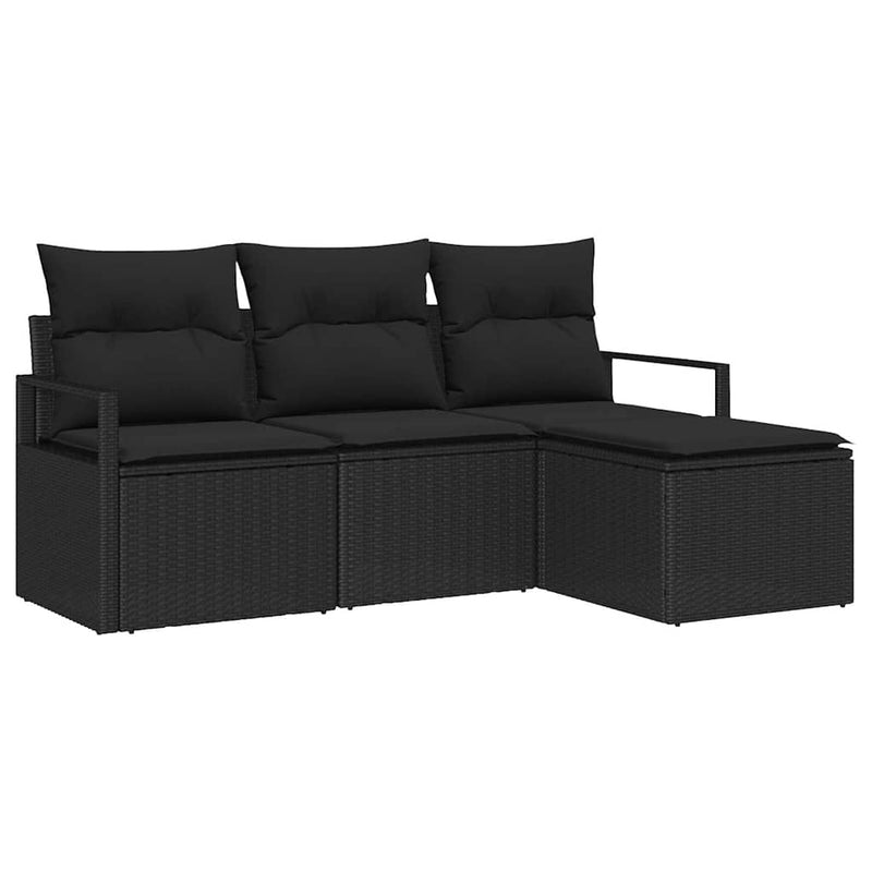 vidaXL Garden Sofa Set 4 pcs Black Poly Rattan and Powder-Coated Steel