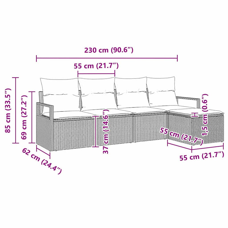 vidaXL Sofa Set with Cushion with Storage 5 pcs Black Poly Rattan