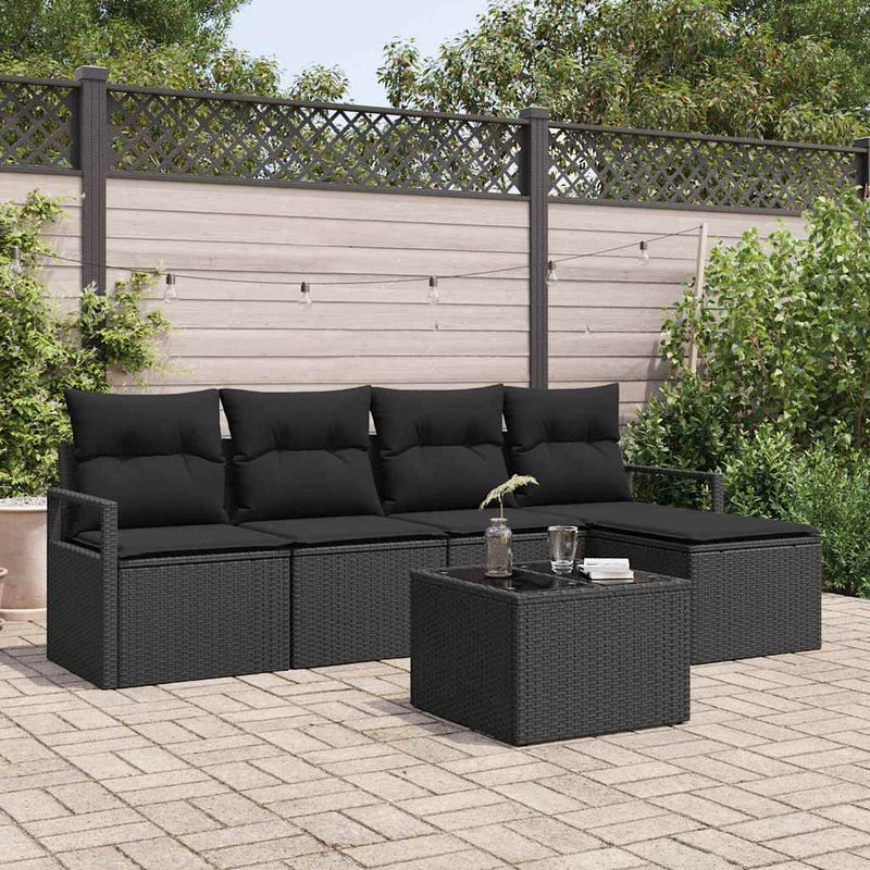 vidaXL Sofa Set with Cushion with Storage 6 pcs Black Poly Rattan