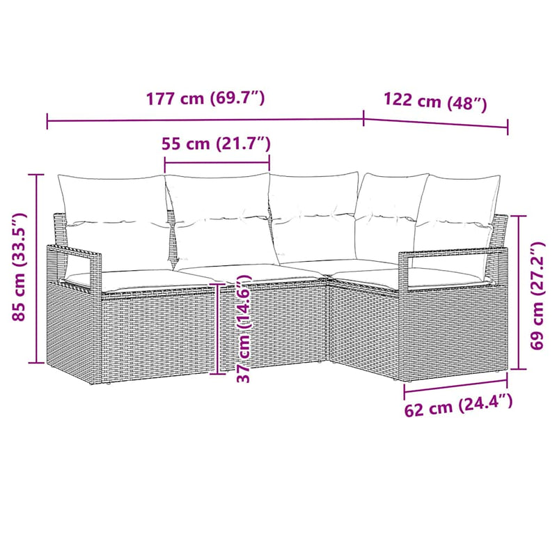 vidaXL Sofa Set with Cushion with Storage 4 pcs Black Poly Rattan
