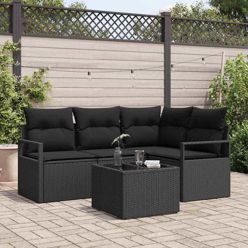 vidaXL Garden Sofa Set 5 pcs Black Poly Rattan and Powder-Coated Steel