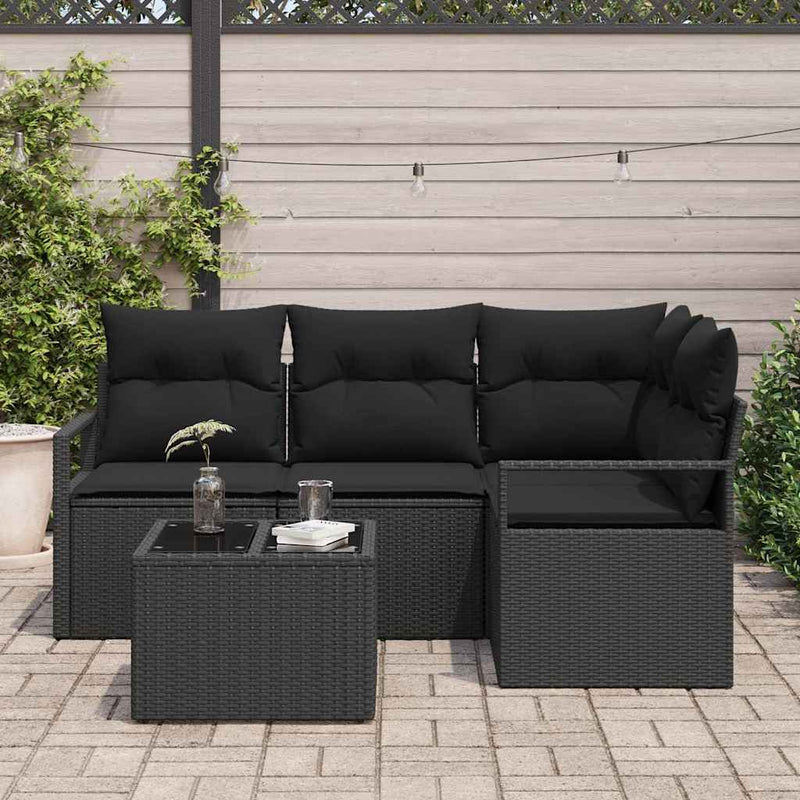vidaXL Garden Sofa Set 5 pcs Black Poly Rattan and Powder-Coated Steel