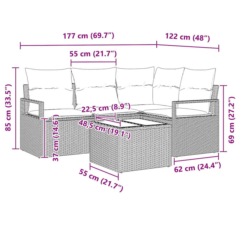 vidaXL Garden Sofa Set 5 pcs Black Poly Rattan and Powder-Coated Steel