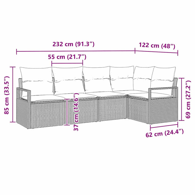 vidaXL Sofa Set with Cushion with Storage 5 pcs Black Poly Rattan